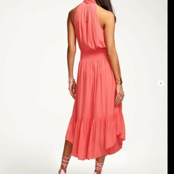 RAMY BROOK SIZE L Annette Halter Midi Dress In Punch PINK eyelet embroidered - Picture 2 of 11